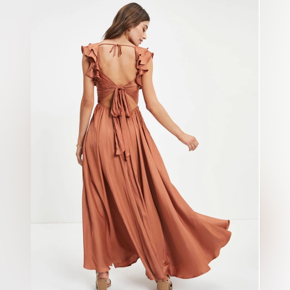 Satin Ruffle Cutout Maxi Dress - Picture 2 of 7
